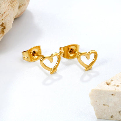 7*6mm Heart shaped pin earrings steel color/golden asonjewelry