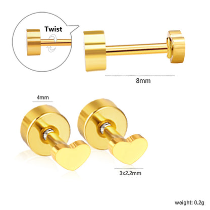 Screw plug 0.8*8mm pin small heart stud earrings 3*2.2mm gold color asonjewelry