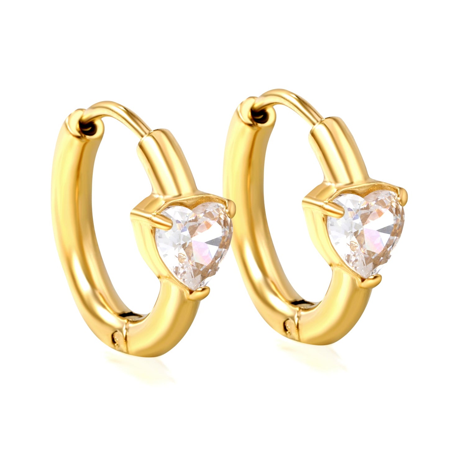 6*6.2mm heart-shaped three-claw white zirconium ear clips 2.5*inner diameter 11mm steel color gold color asonjewelry