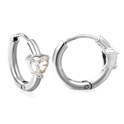 6*6.2mm heart-shaped three-claw white zirconium ear clips 2.5*inner diameter 11mm steel color gold color asonjewelry