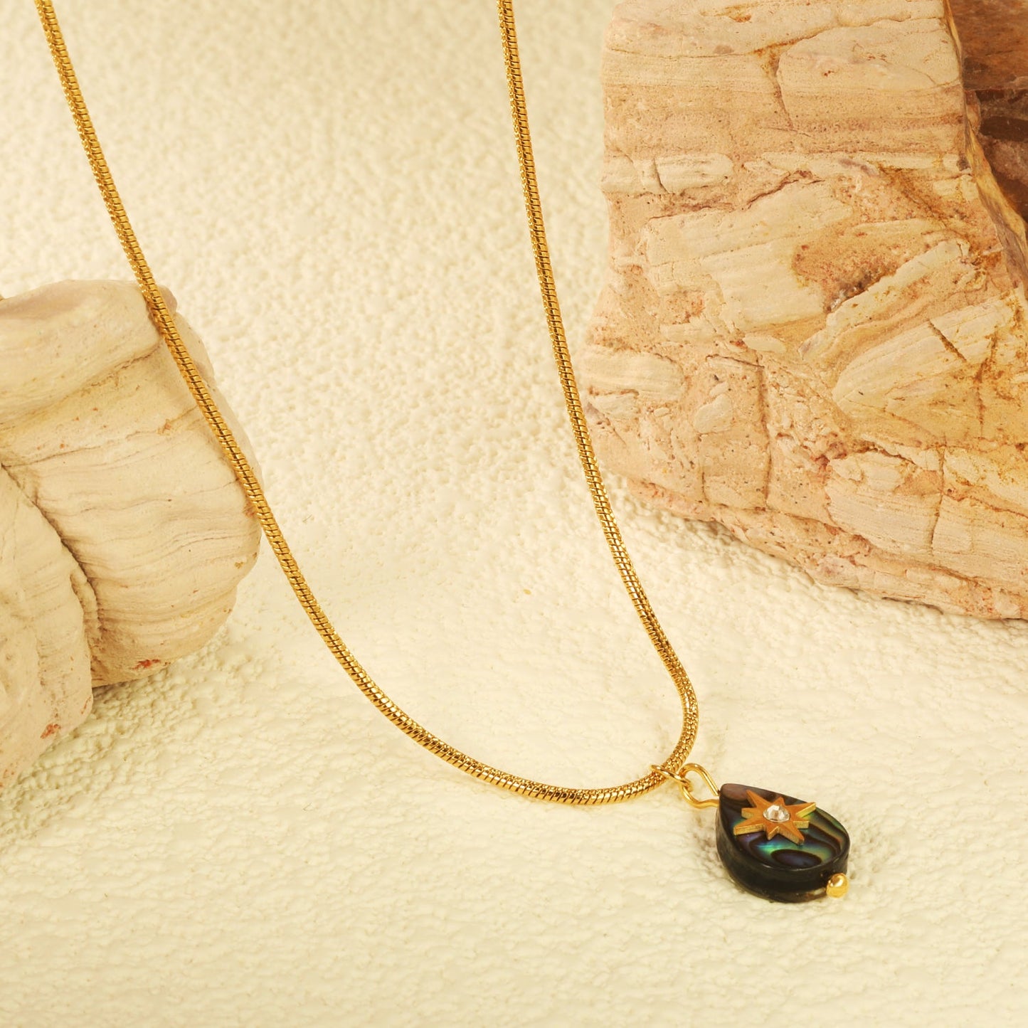 9.3*13mm Teardrop Abalone Shell with Octopus White Diamonds Pendant Necklace 1.3mm*45+5cm+6mm Round Plaque Gold Color asonjewelry