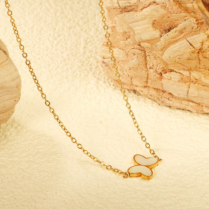 11.2*8mm Butterfly with White Shell/Black Yak/Pink Shell/Green Oil Drop Pendant Necklace 035*45+5cm+6mm Round Gold Color asonjewelry