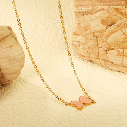 11.2*8mm Butterfly with White Shell/Black Yak/Pink Shell/Green Oil Drop Pendant Necklace 035*45+5cm+6mm Round Gold Color asonjewelry