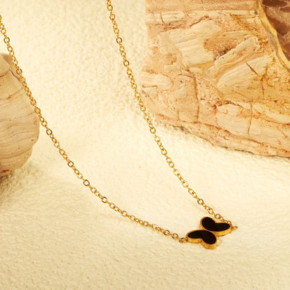 11.2*8mm Butterfly with White Shell/Black Yak/Pink Shell/Green Oil Drop Pendant Necklace 035*45+5cm+6mm Round Gold Color asonjewelry