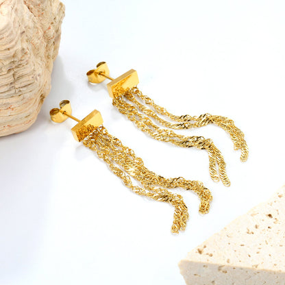 8.9*3.9mm rectangle + 4.5cm tassel earrings gold color asonjewelry