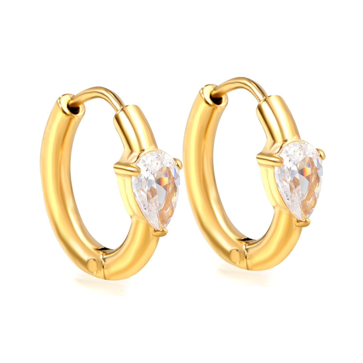 4.8*6.8mm teardrop shaped 3-prong zirconia ear clips 2.5*I.D. 11mm steel color gold color asonjewelry