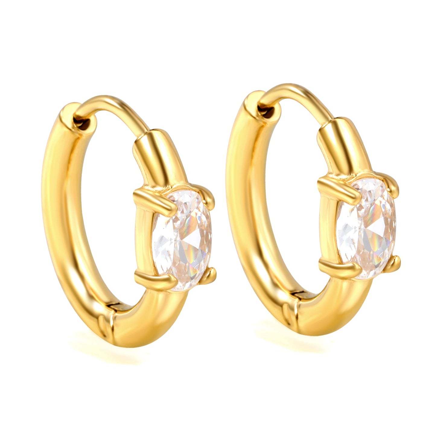 4.5*6.7mm Oval Four Claw White Zirconia Ear Clips 2.5*I.D. 11mm Steel Gold asonjewelry