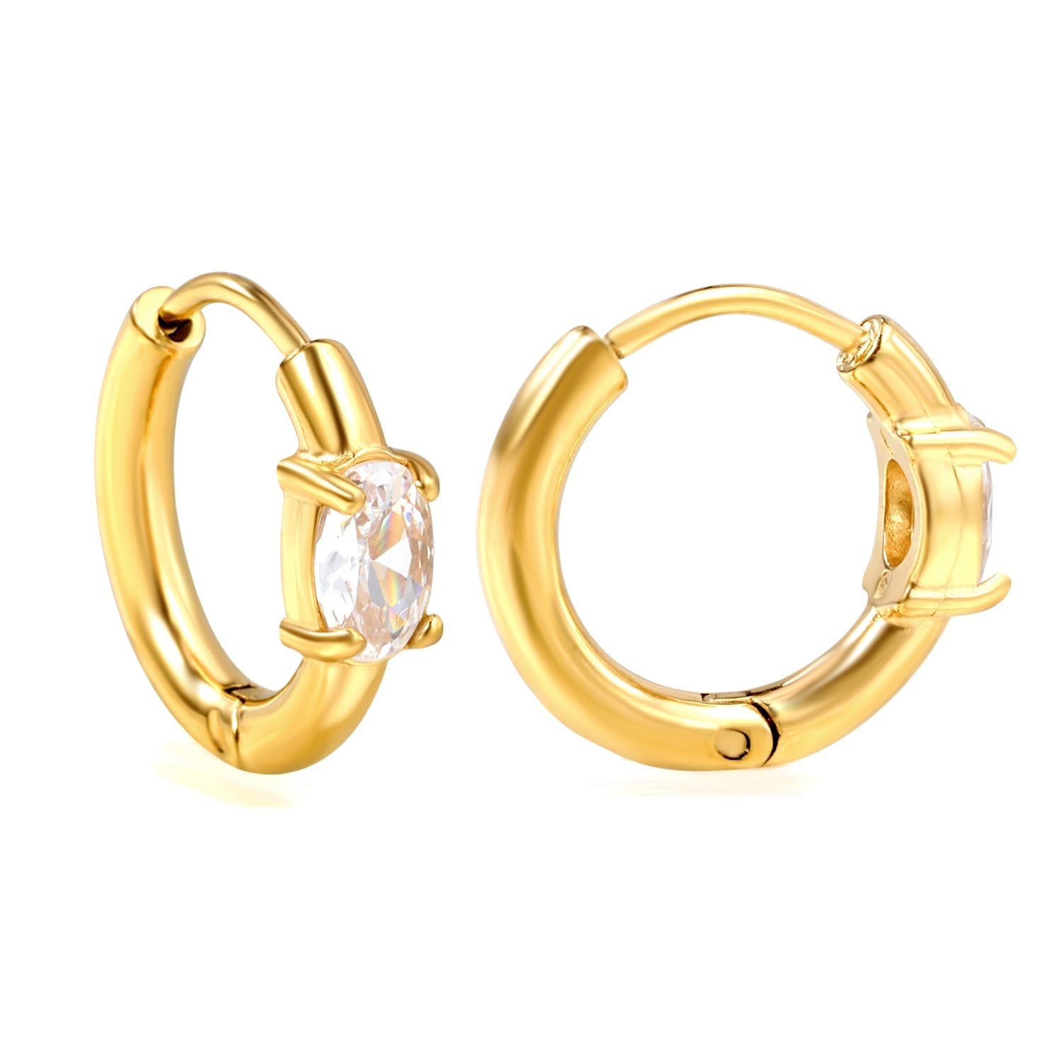 4.5*6.7mm Oval Four Claw White Zirconia Ear Clips 2.5*I.D. 11mm Steel Gold asonjewelry