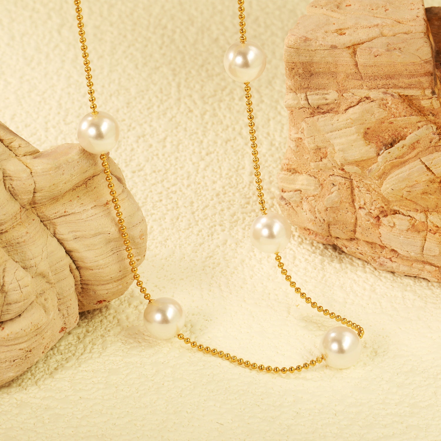 7pcs 8mm white pearl beads necklace 1.2mm*42+5cm gold color asonjewelry