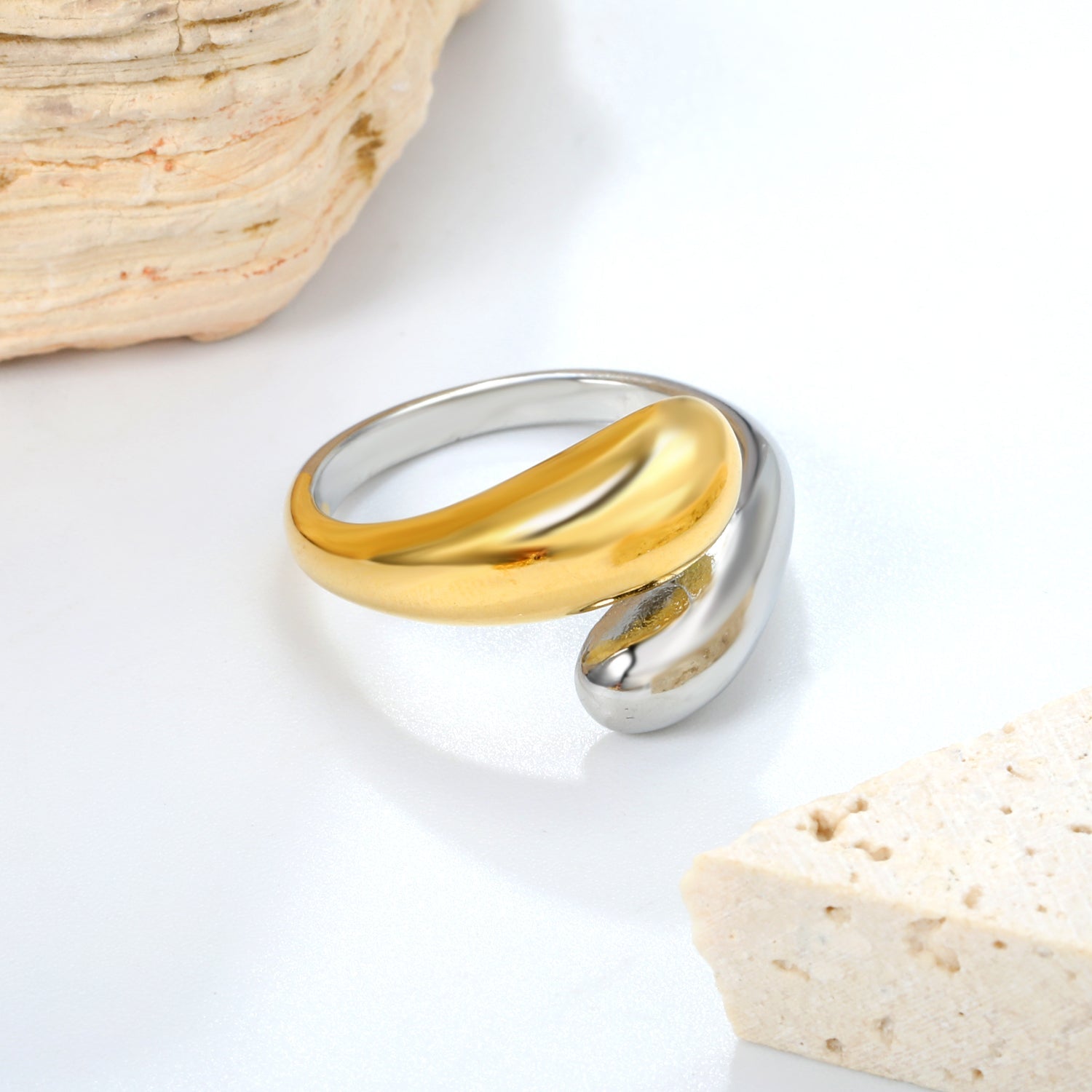 18K Gold Plated Stainless Steel S-Shaped Open Ring - Stylish Modern Statement Jewelry asonjewelry