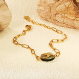 10.4*14.3mm Oval Abalone Shell with Butterfly Bracelet 0.8mm*17+3cm+6mm Round Plaque GOLDEN