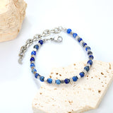 4.5mm mixed color round beads + 2.9mm square steel post 18.5+5cm end chain + 4.6*7.4 crescent moon tail plate bracelet steel color