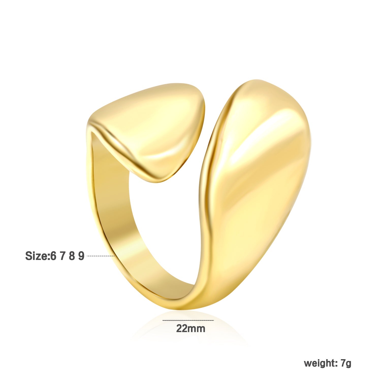 Smooth high 22mm solitaire ring gold color asonjewelry