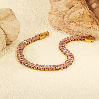 5.6*2.5mm rectangle white/black/purple/blue/pink diamonds clasp bracelet 18cm steel & gold color asonjewelry