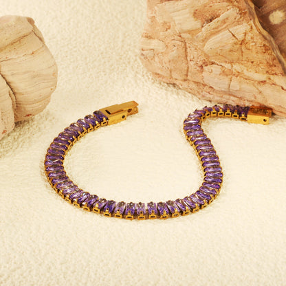 5.6*2.5mm rectangle white/black/purple/blue/pink diamonds clasp bracelet 18cm steel & gold color asonjewelry