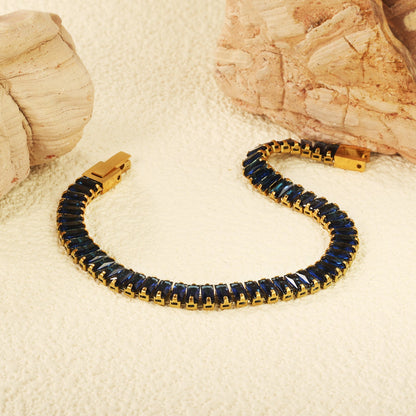 5.6*2.5mm rectangle white/black/purple/blue/pink diamonds clasp bracelet 18cm steel & gold color asonjewelry