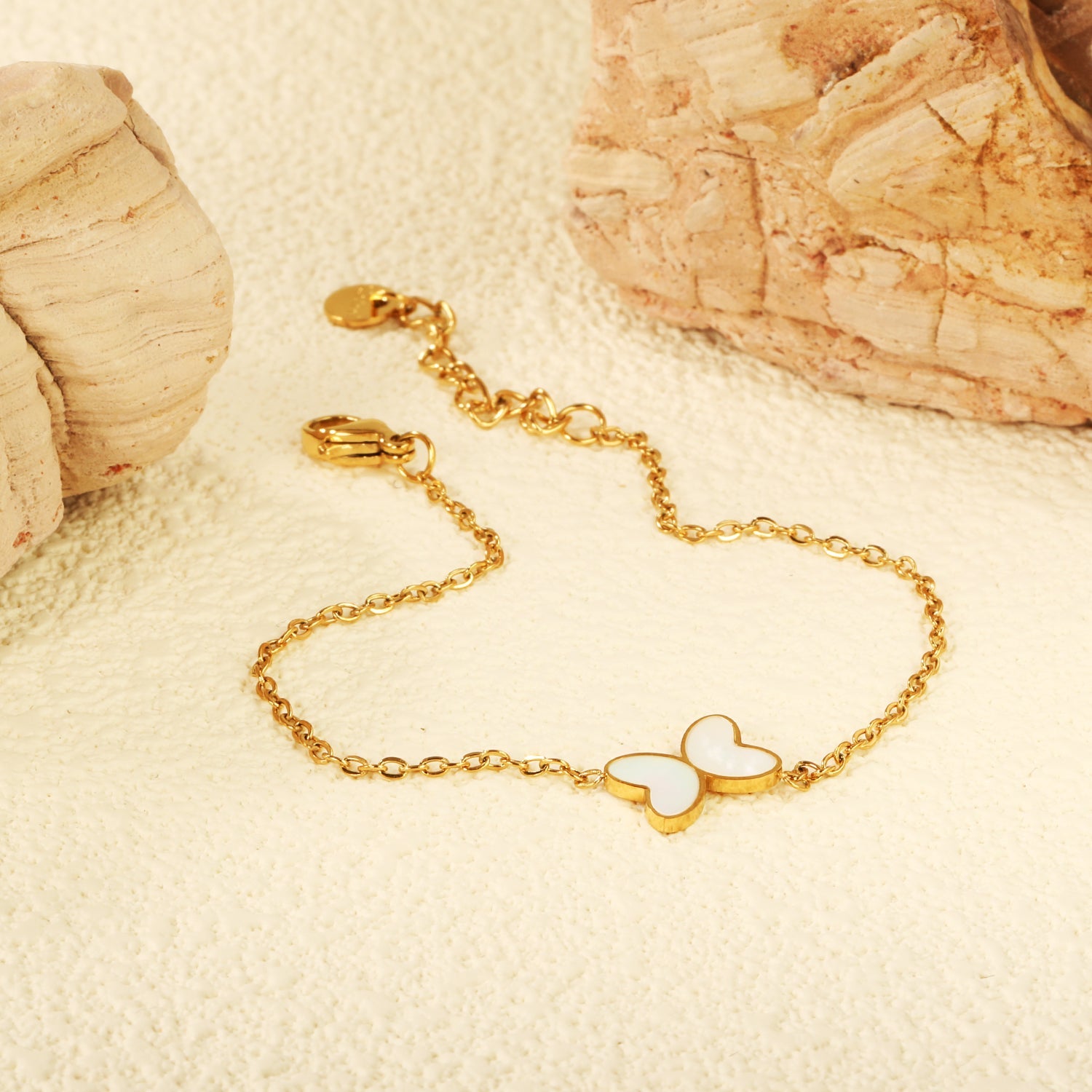 11.2*8mm Butterfly with White Shell/Black Yak/Pink Shell/Green Drip Oil Bracelet Cross Chain 0.4mm*17+3cm+6mm Round Tail Plaque Gold Color asonjewelry