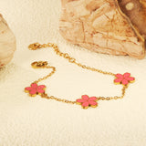 3 12mm cherry blossom with pink oil drop bracelet cross 0.4mm*17+3cm+6mm round plate Gold color