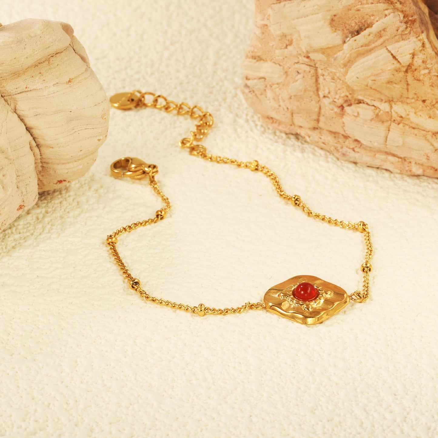 14*15.6mm rhombus with 4mm red stone bracelet 17+3cm gold color asonjewelry