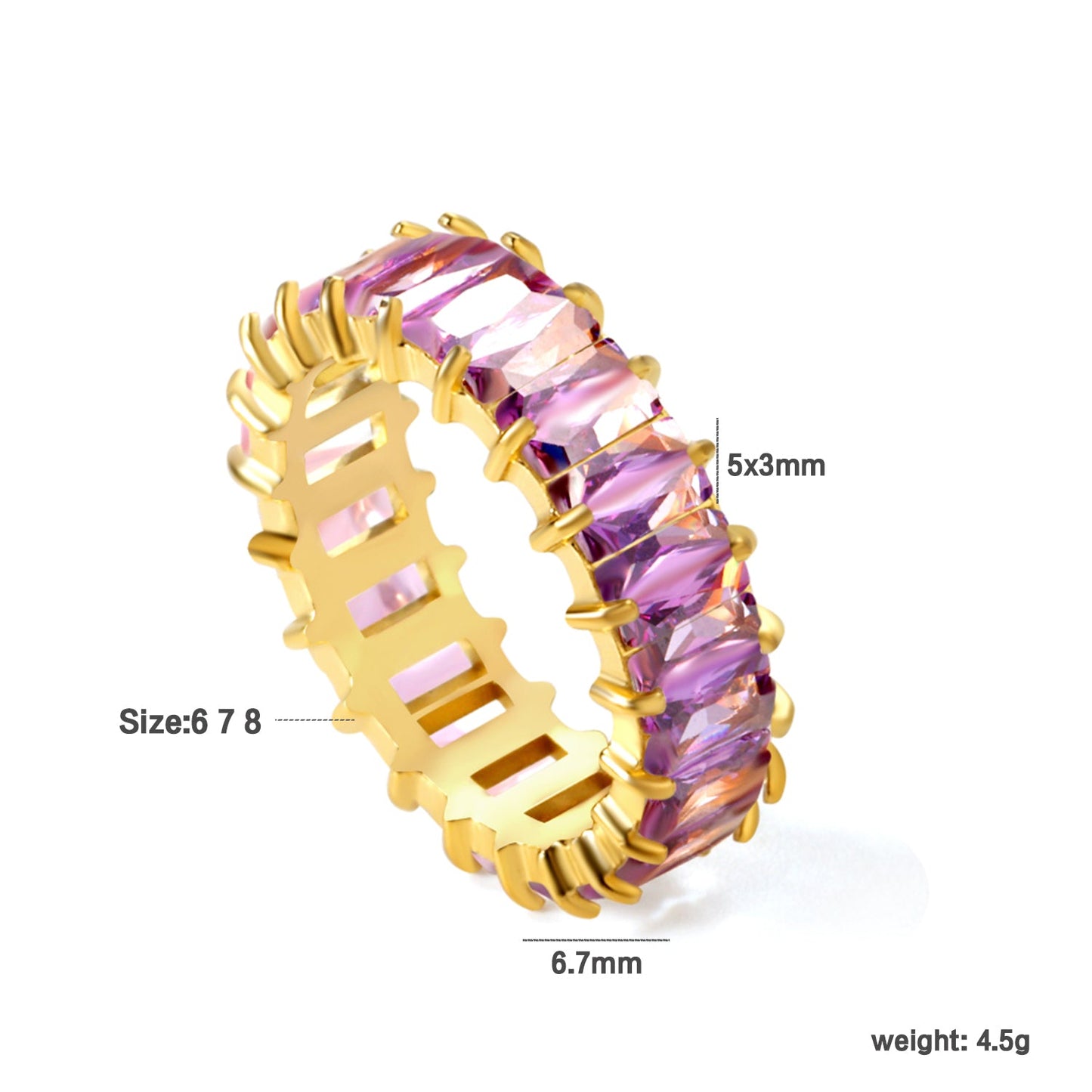 5*3mm rectangle purple/pink/mixed zirconia solitaire ring gold color asonjewelry
