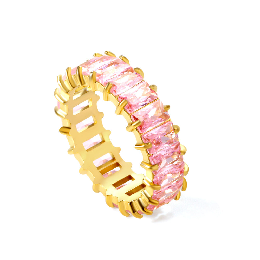 5*3mm rectangle purple/pink/mixed zirconia solitaire ring gold color asonjewelry