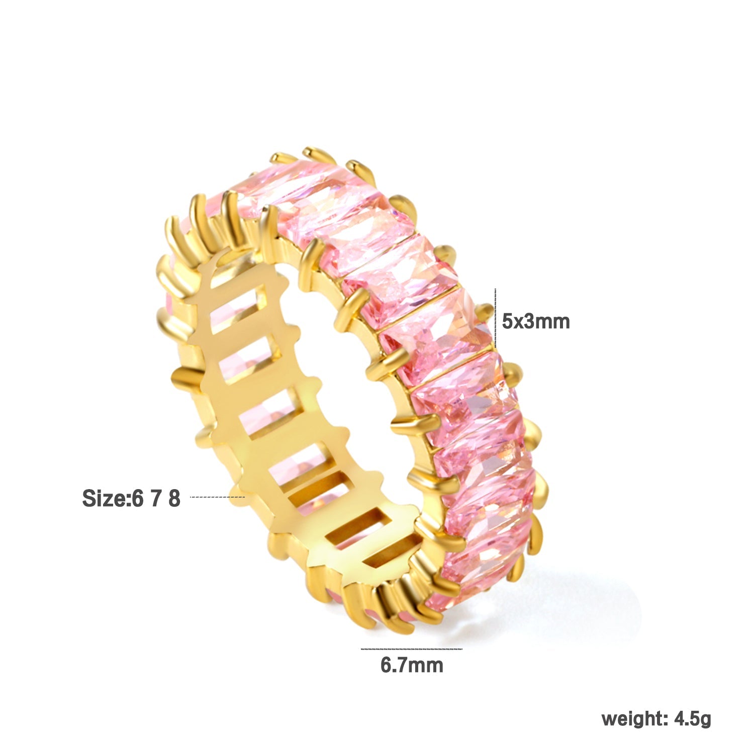 5*3mm rectangle purple/pink/mixed zirconia solitaire ring gold color asonjewelry