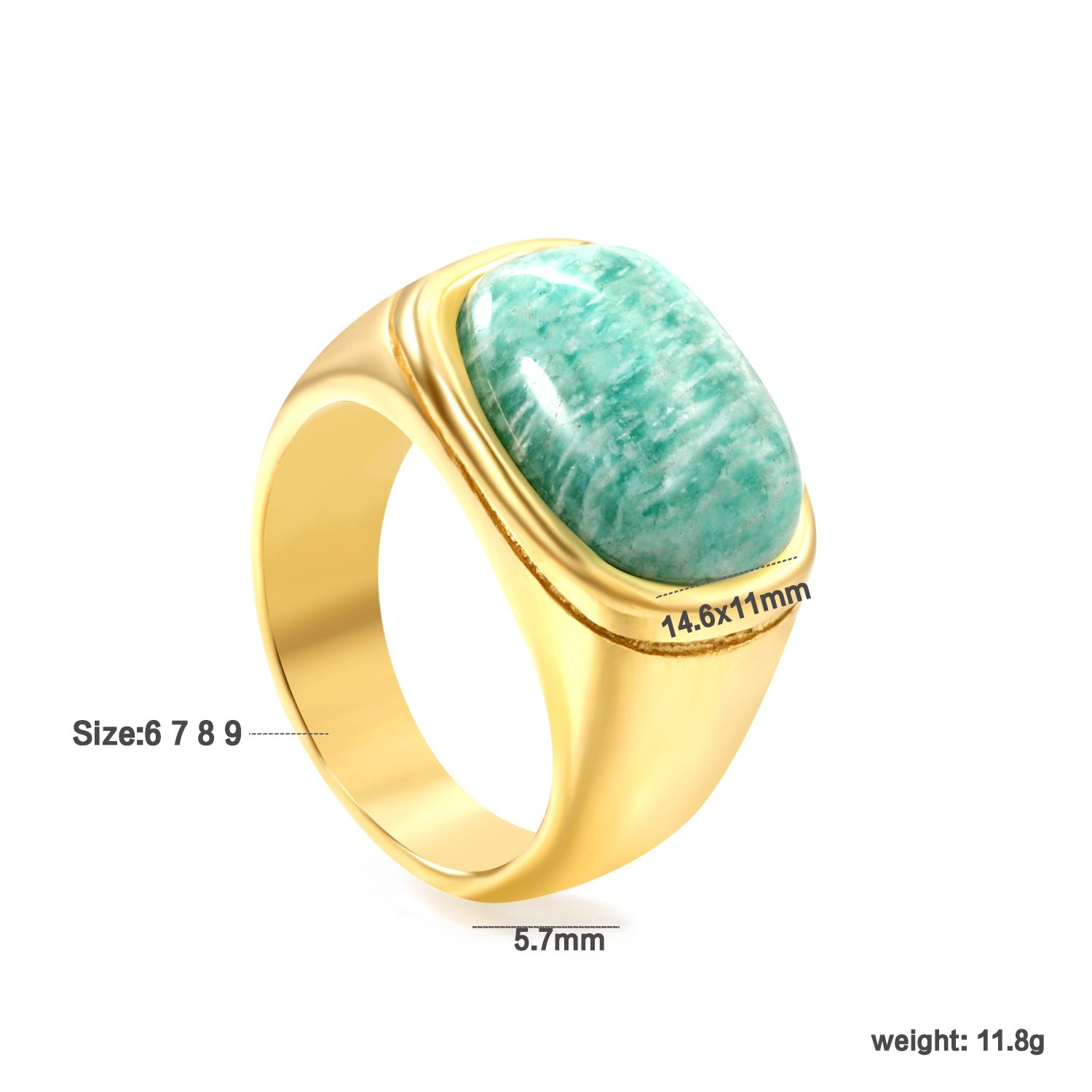 14.6*11mm Chrysocolla Solitaire Steel/Golden asonjewelry