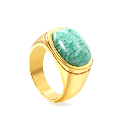 14.6*11mm Chrysocolla Solitaire Steel/Golden asonjewelry