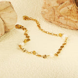3pcs 5.8*4.6mm freshwater pearls+embossed round cake chain bracelet 17+3cm gold color