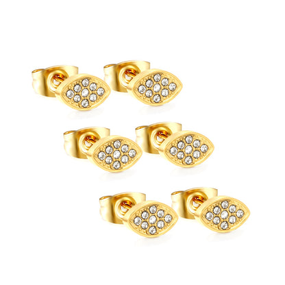 8.2*5mm leaf shaped earrings with white diamonds Gold color asonjewelry