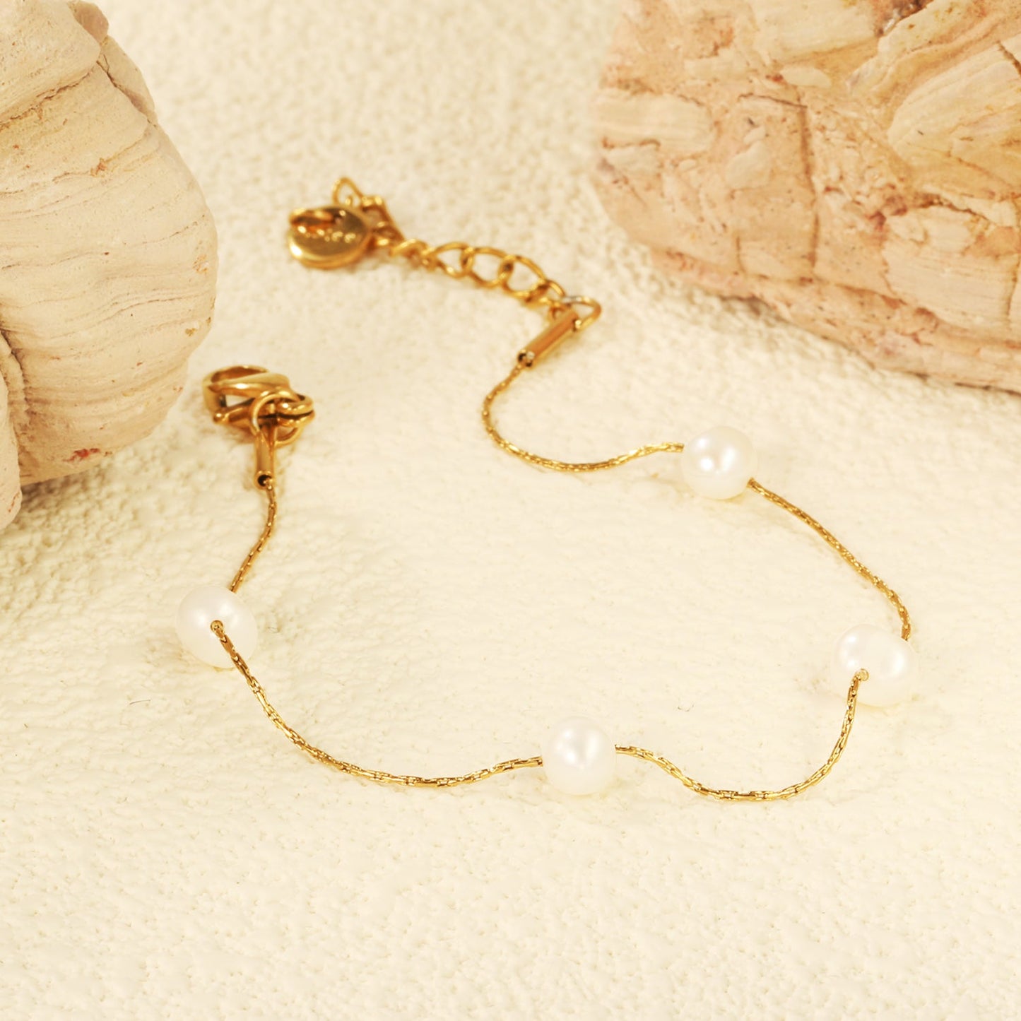 4pcs 5.8*4.6mm Freshwater Jane + Bead Chain Bracelet 17+3cm Golden asonjewelry