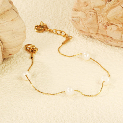 4pcs 5.8*4.6mm Freshwater Jane + Bead Chain Bracelet 17+3cm Golden asonjewelry