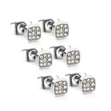 5mm Geometric plain pin earrings with white diamonds steel color/golden color