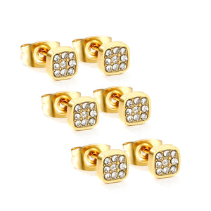 5mm Geometric plain pin earrings with white diamonds steel color/golden color