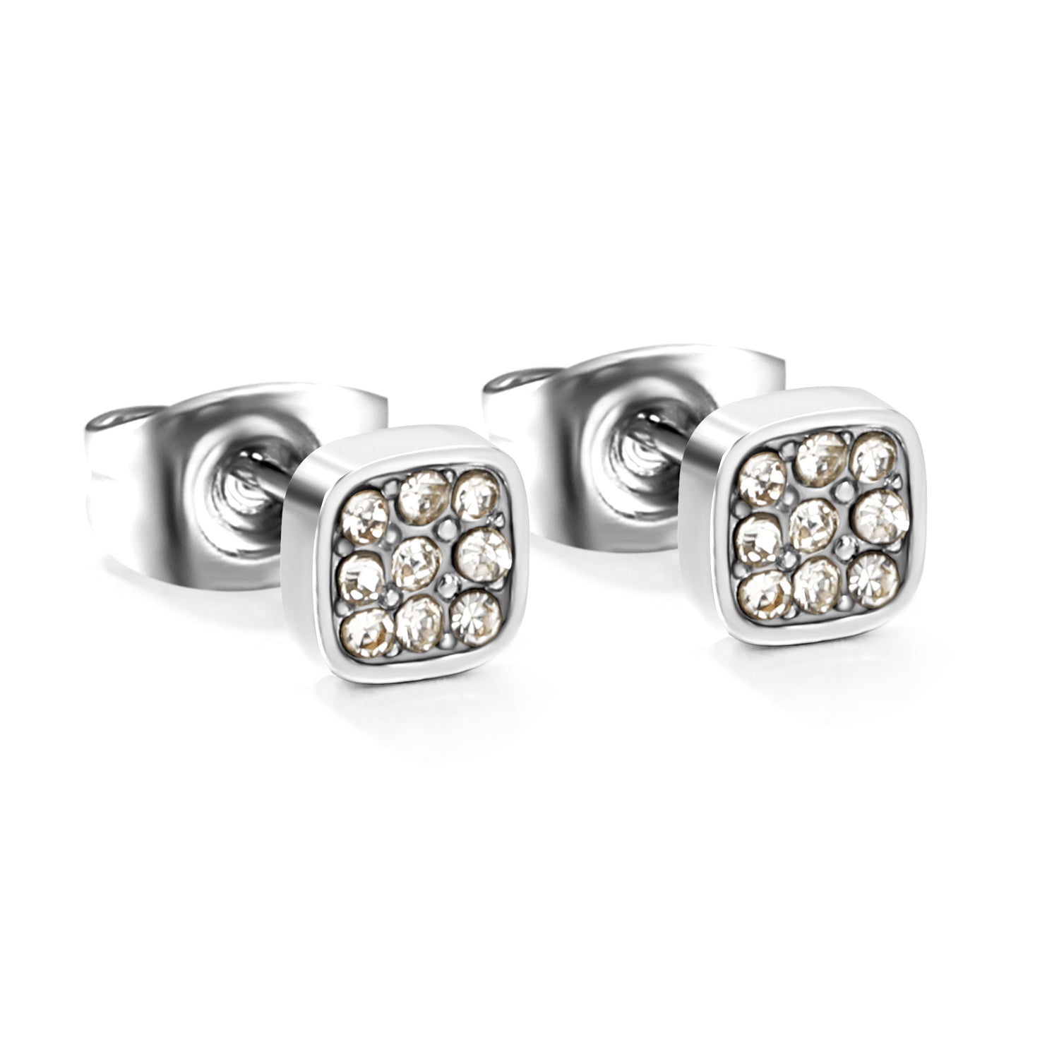 3PCS 5mm Geometric plain pin earrings with white diamonds steel color/golden color asonjewelry