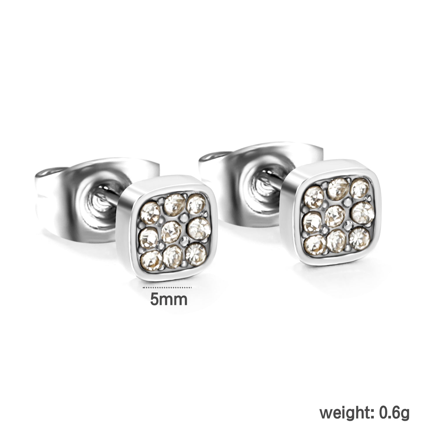 3PCS 5mm Geometric plain pin earrings with white diamonds steel color/golden color asonjewelry