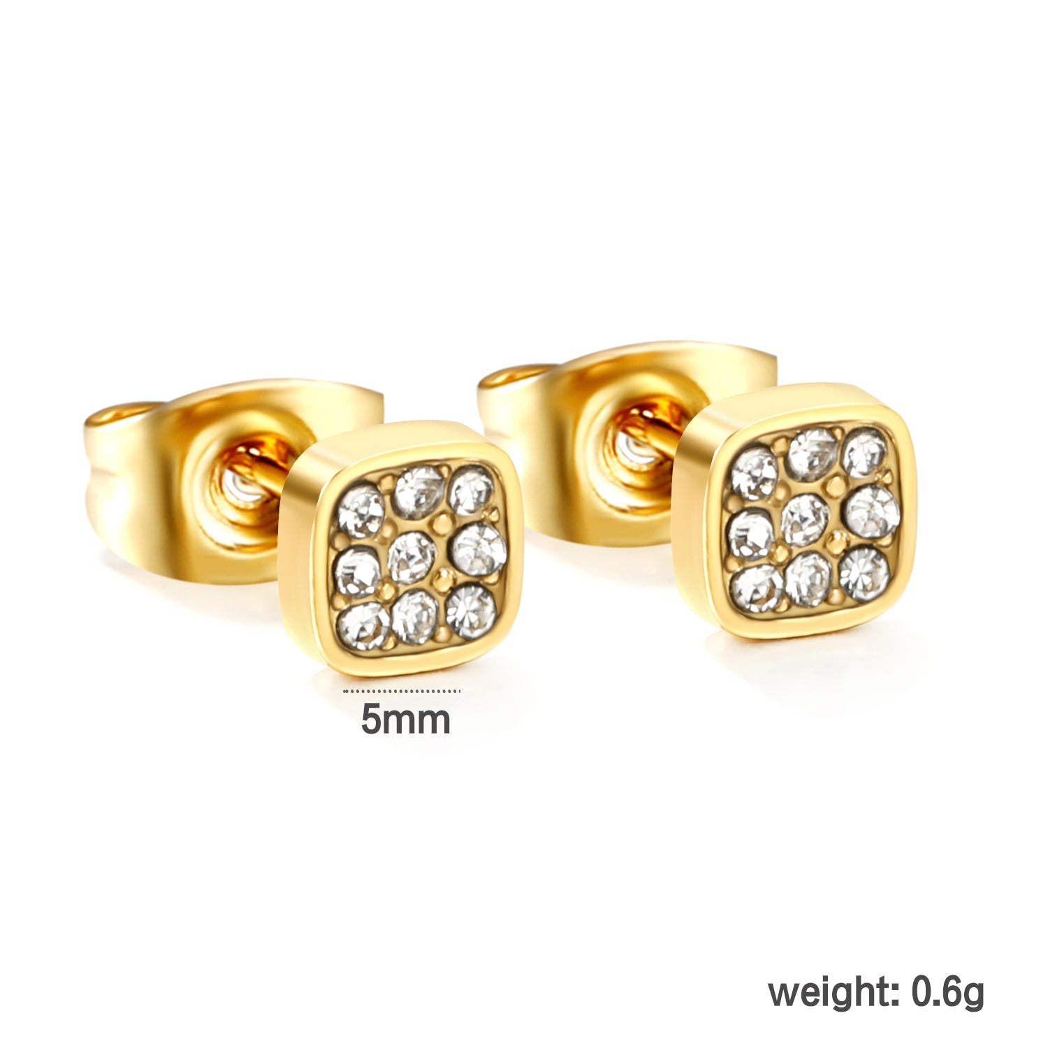 3PCS 5mm Geometric plain pin earrings with white diamonds steel color/golden color asonjewelry