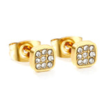 5mm Geometric plain pin earrings with white diamonds steel color/golden color