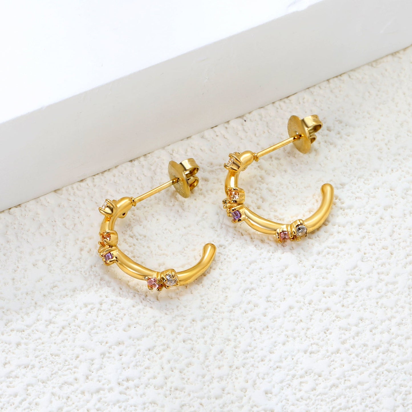 6*10.8mm C shape with mixed color diamonds earrings gold color asonjewelry