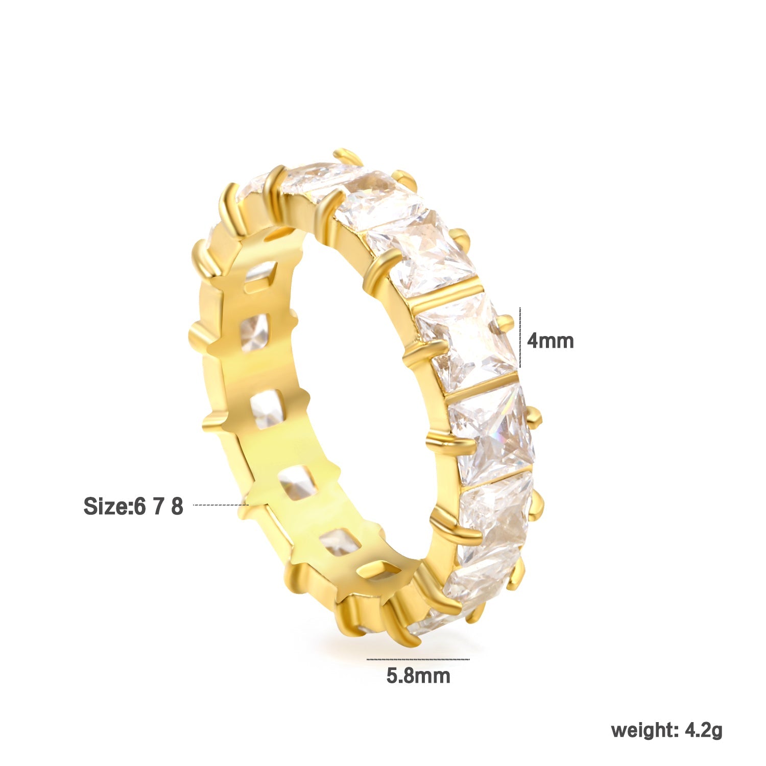 4mm square white/purple/red/pink zirconium solitaire ring gold color asonjewelry