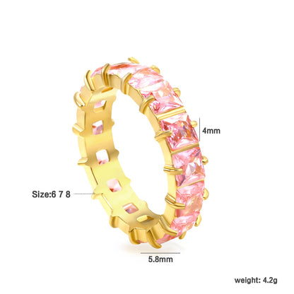 4mm square white/purple/red/pink zirconium solitaire ring gold color asonjewelry