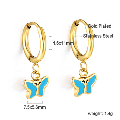 1.6x11mm Circle Butterfly Drop Oil Stud Earrings asonjewelry