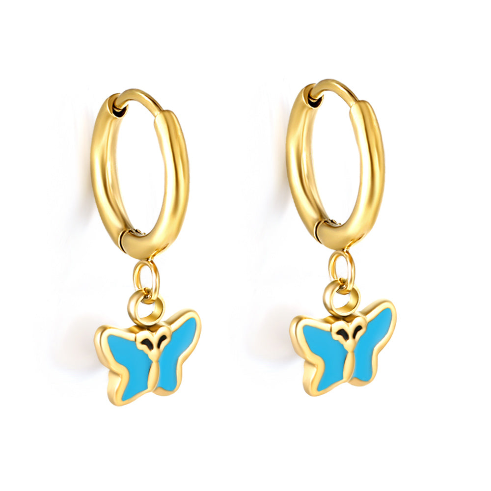 1.6x11mm Circle Butterfly Drop Oil Stud Earrings asonjewelry