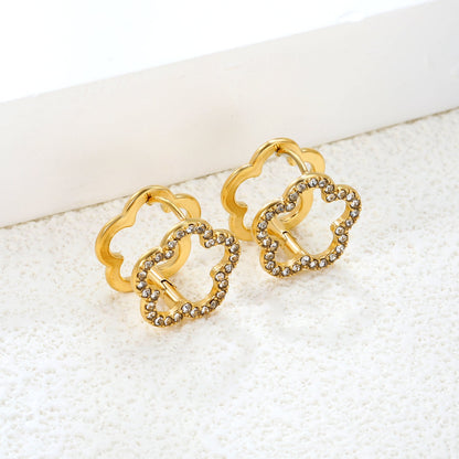 14.8*14.5mm openwork flower-shaped sticky white zirconium circle earrings gold color asonjewelry