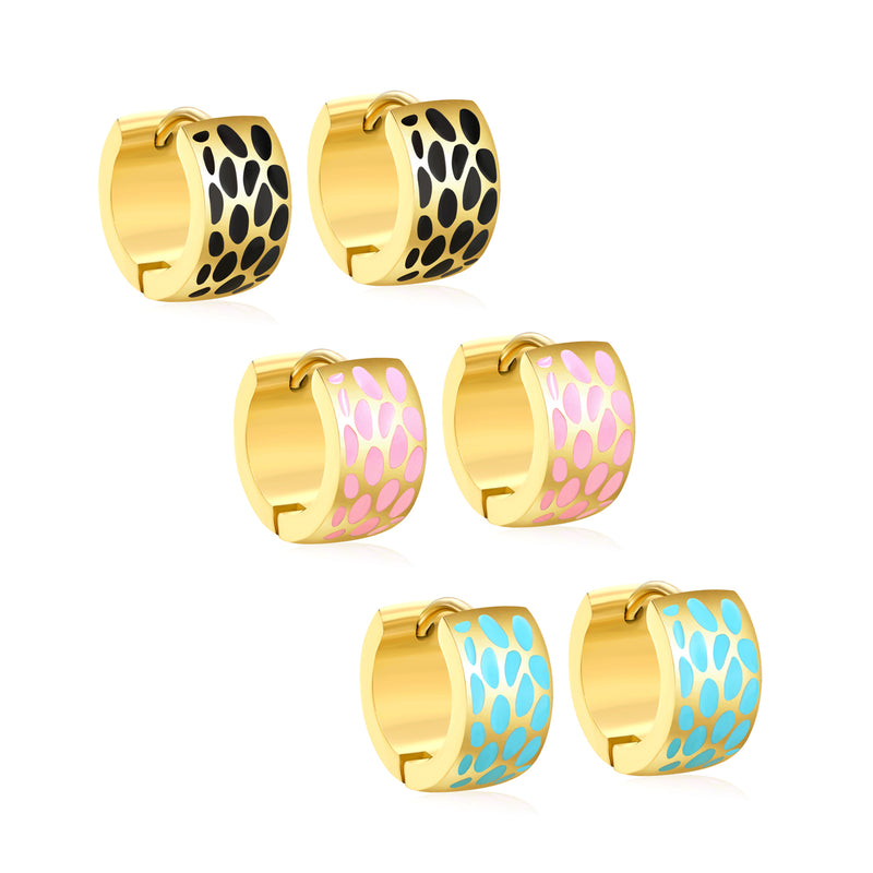 Thick 2.4*Width 7*Indoor Diameter 9mm Spherical Ear Buttons Leopard Print Black/Pink/Blue Oil Drip Gold Color