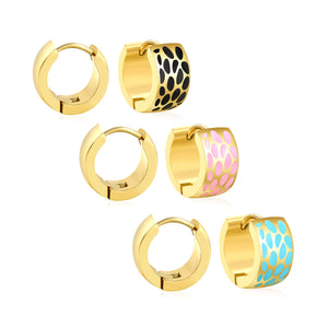 Thick 2.4*Width 7*Indoor Diameter 9mm Spherical Ear Buttons Leopard Print Black/Pink/Blue Oil Drip Gold Color