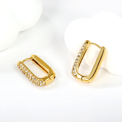 U-shaped earrings with white diamonds 12.7*20mm gold color asonjewelry