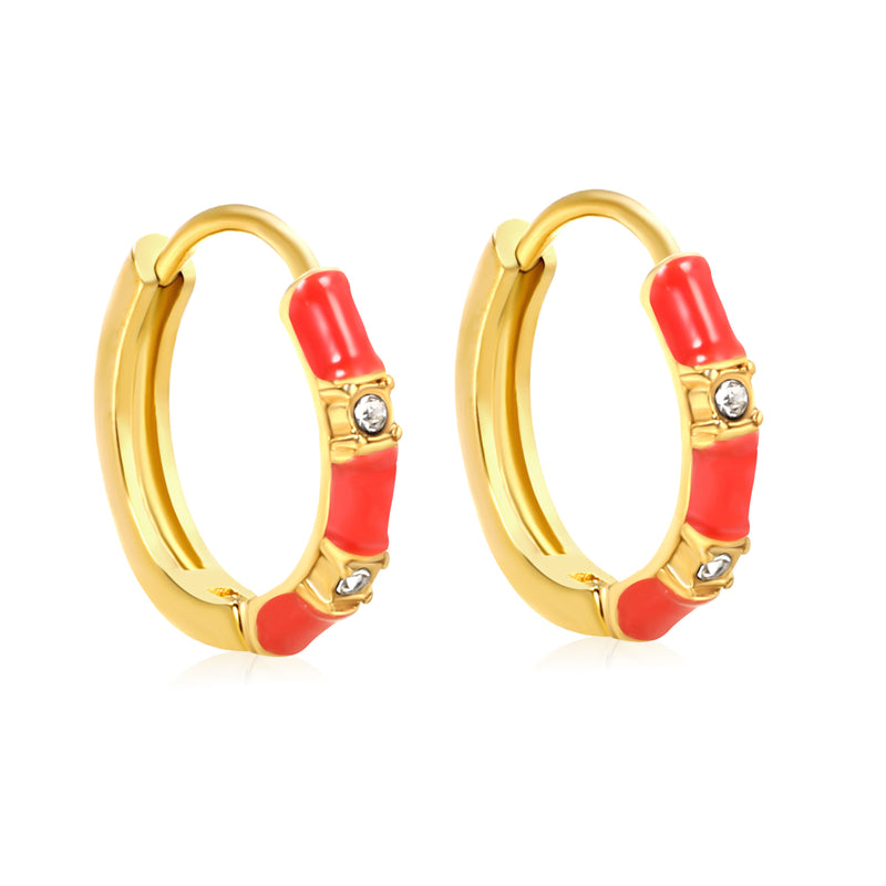 14*13.4mm red oil dripping white diamonds earrings gold color