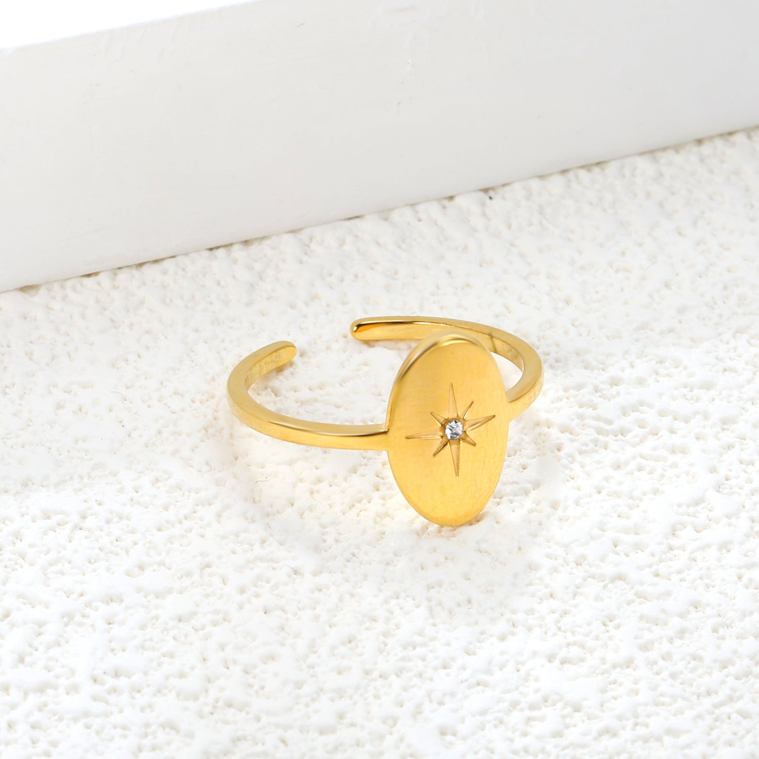 18K Gold Plated Stainless Steel Star Open Ring - Sparkling Diamond-Accented Minimalist Jewelry asonjewelry