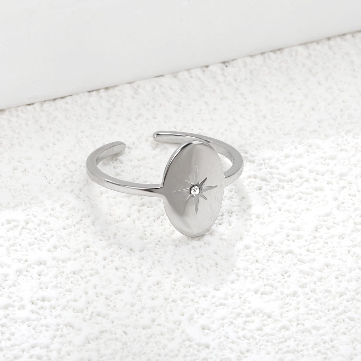 18K Gold Plated Stainless Steel Star Open Ring - Sparkling Diamond-Accented Minimalist Jewelry asonjewelry